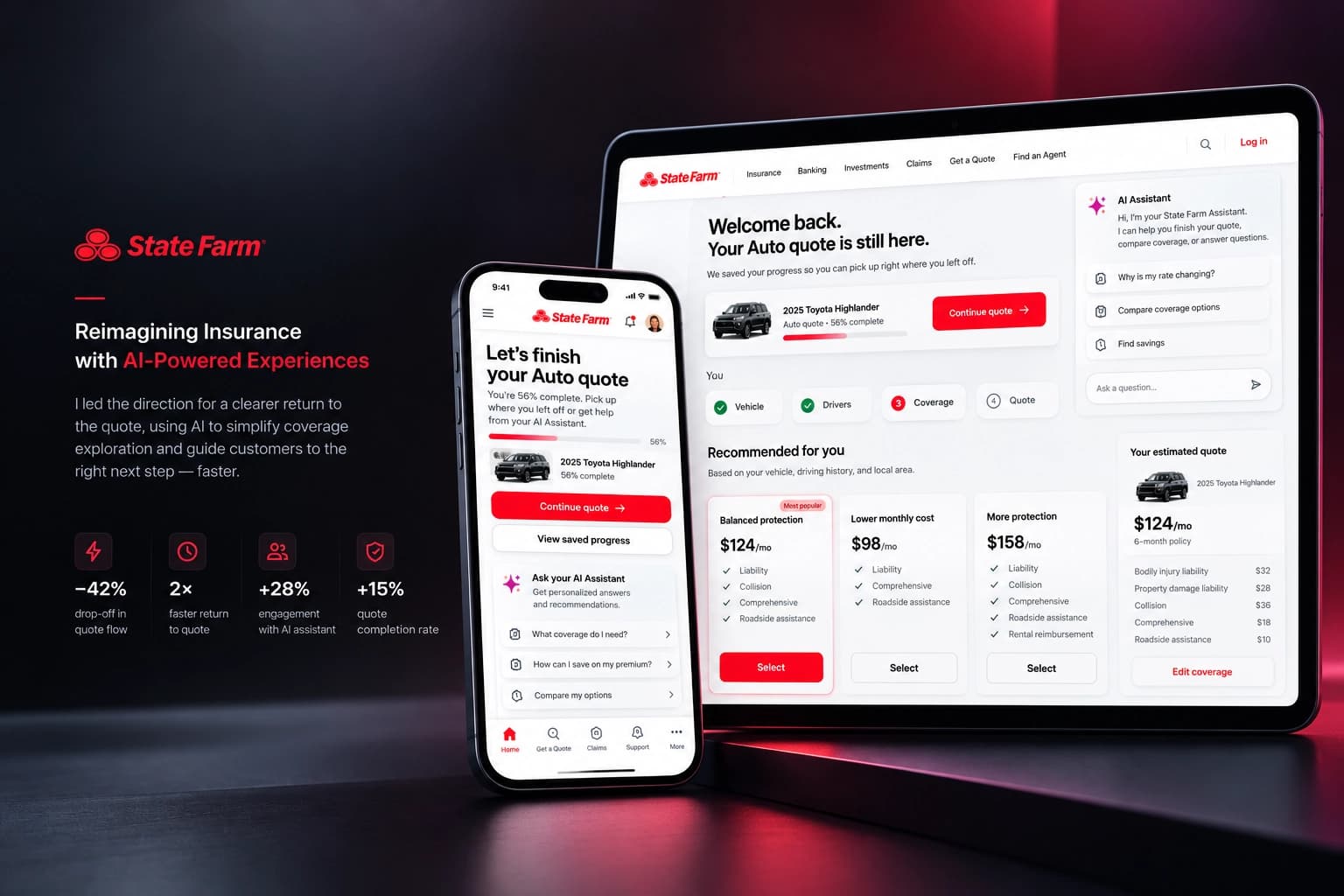 State Farm returning-customer insurance concept with saved quote and personalized guidance