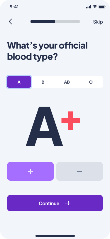 Ada mobile interface: Blood type