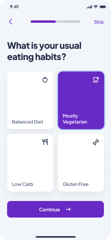 Ada mobile interface: Eating habits