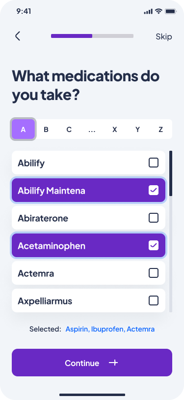 Ada mobile interface: Medications