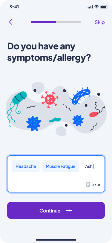 Ada mobile interface: Symptoms and allergies