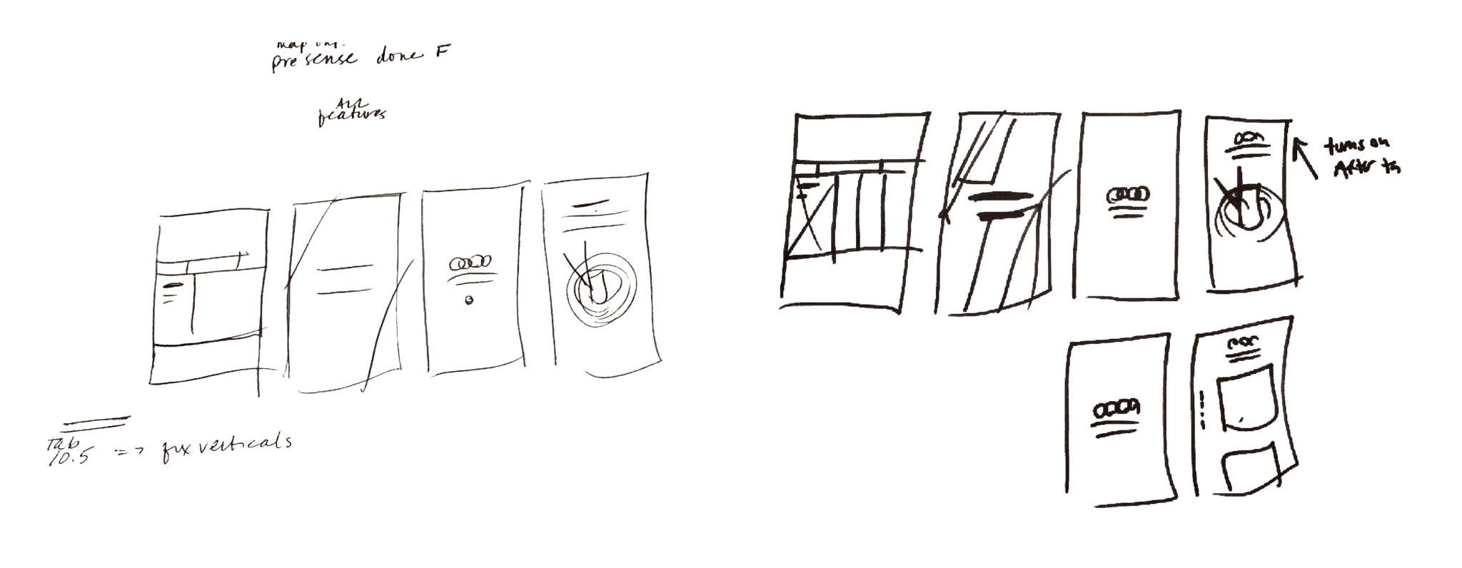 Audi hand-drawn sequence of early kiosk screen layouts and interface sketches.