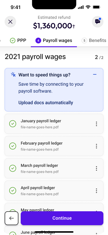 Innovation Refunds mobile interface: Next payroll period