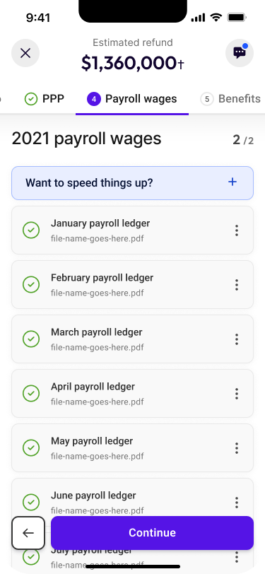 Innovation Refunds mobile interface: Completed records
