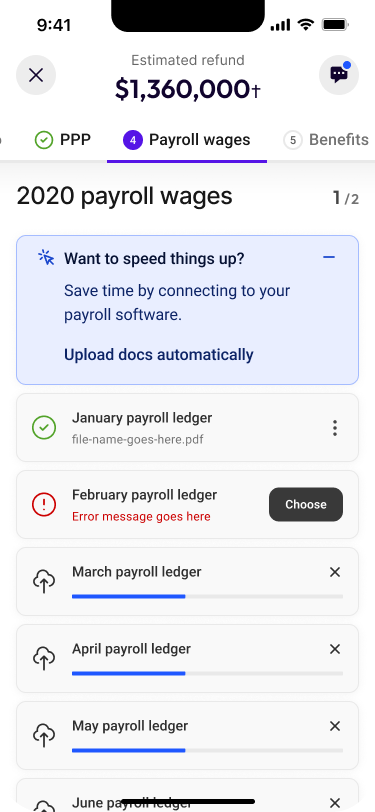 Innovation Refunds mobile interface: Upload in progress