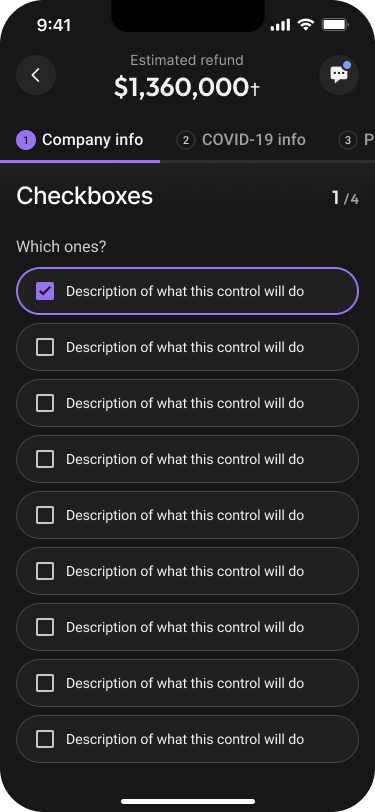 Innovation Refunds mobile interface: Multiple selections