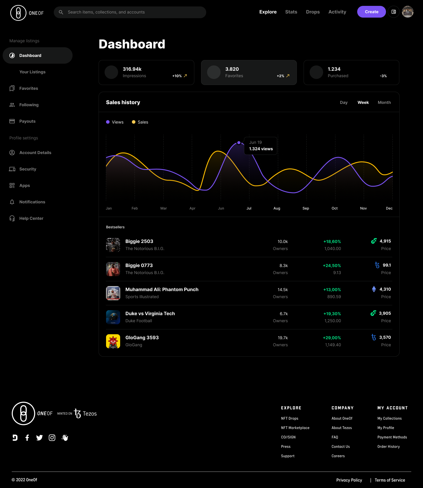 OneOf user dashboard — direction 1