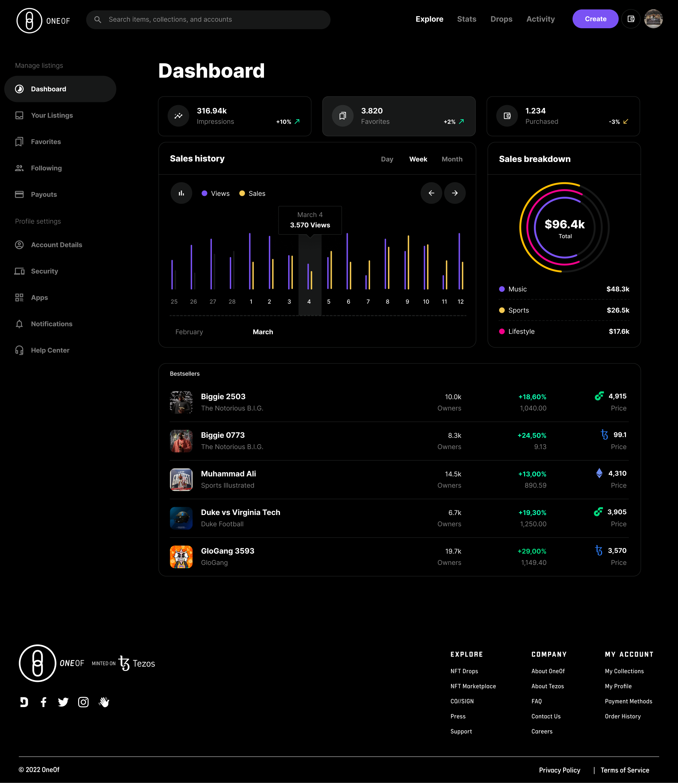 OneOf user dashboard — direction 2