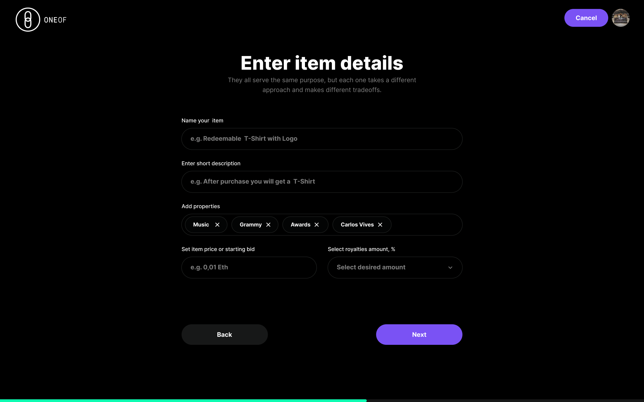OneOf nft creation — step 4