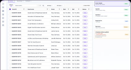 UpGather event list and event details in the interactive prototype